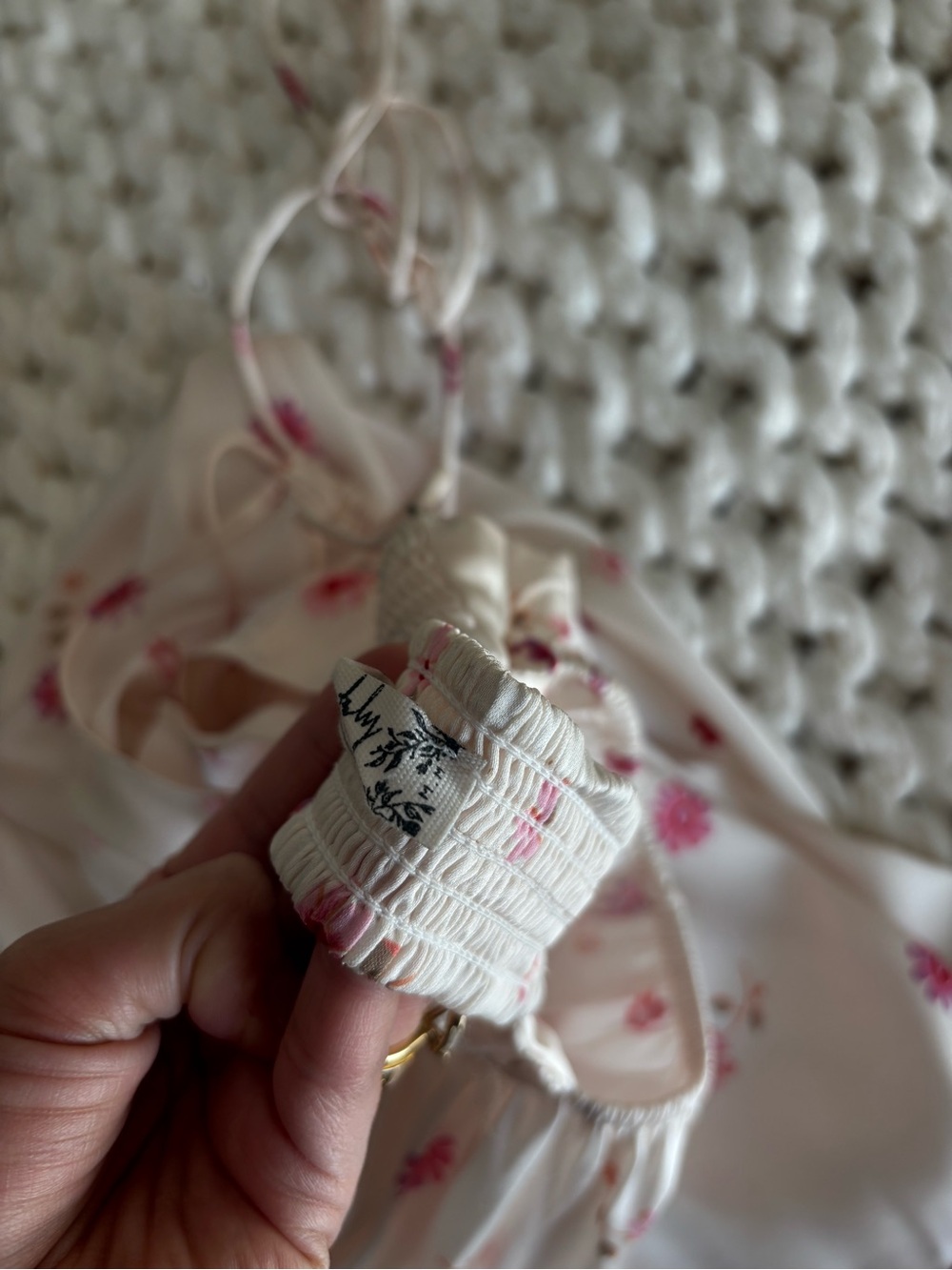 Free People Cream Mini Dress with Pink Floral Border - Picture 6 of 6